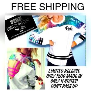 Victoria Secret Pink Very Rare 1 of 1,200 Sequin Bling Colorful Tropical Sweater